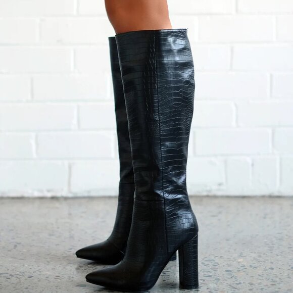 Milla Black Croc Heeled Boot - Billini - Picture 1 of 10